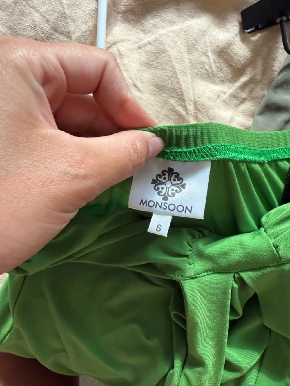 Monsoon Olive Green Midi Dress with Ruched Bodice - Picture 2 of 3
